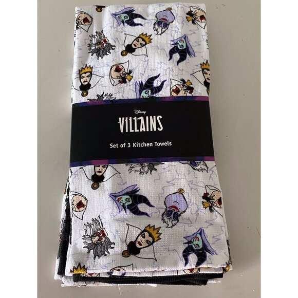 3 Pack Disney Halloween VILLAINS Cruella Ursula Kitchen Towels 16 X 26” NEW - Picture 1 of 16
